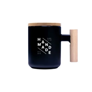 Eco-friendly ceramic mug with a stylish bamboo handle and lid