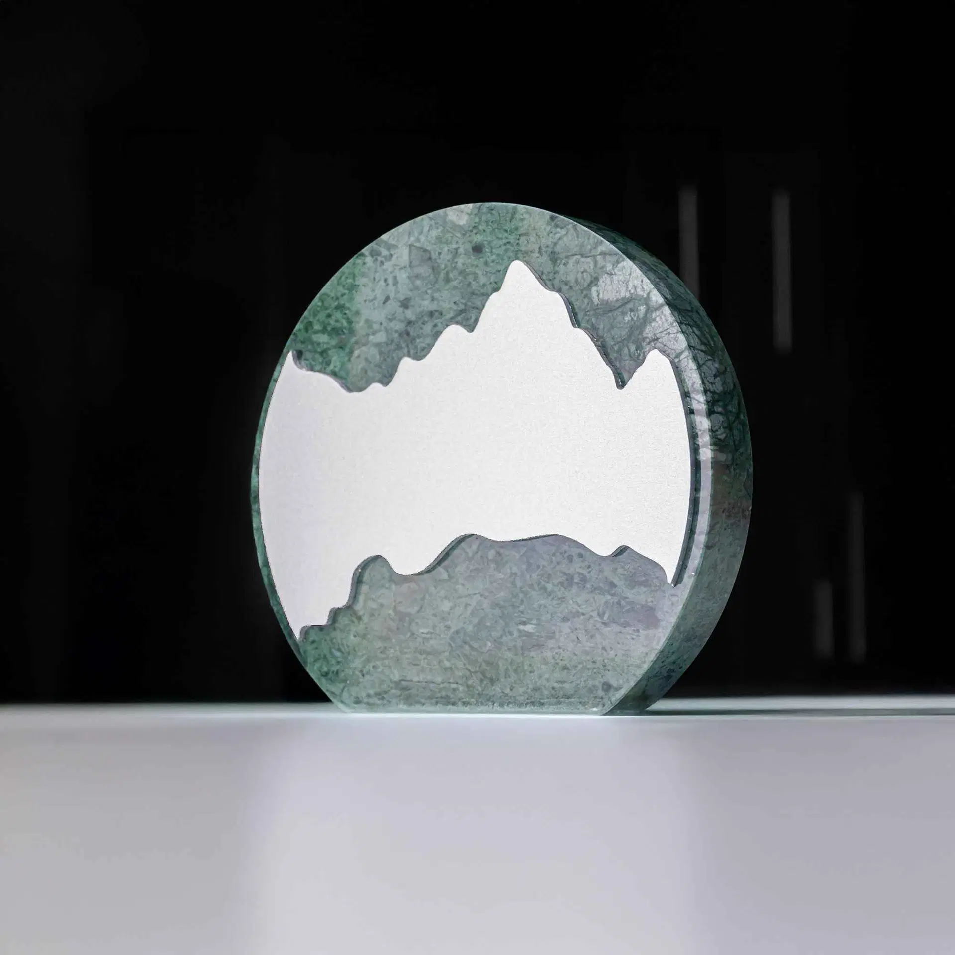 Green Stone Round Plaque Award With Metal Plate - Image 2