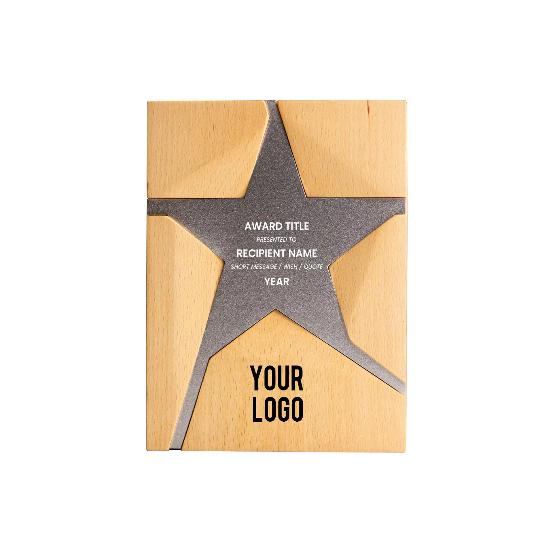Wooden Trophy With Metal Star Gold - Image 3