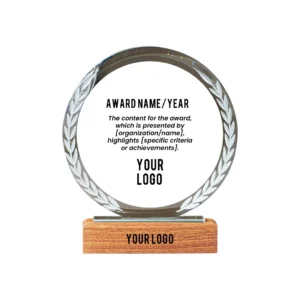 Round Crystal Trophy With Wooden Base