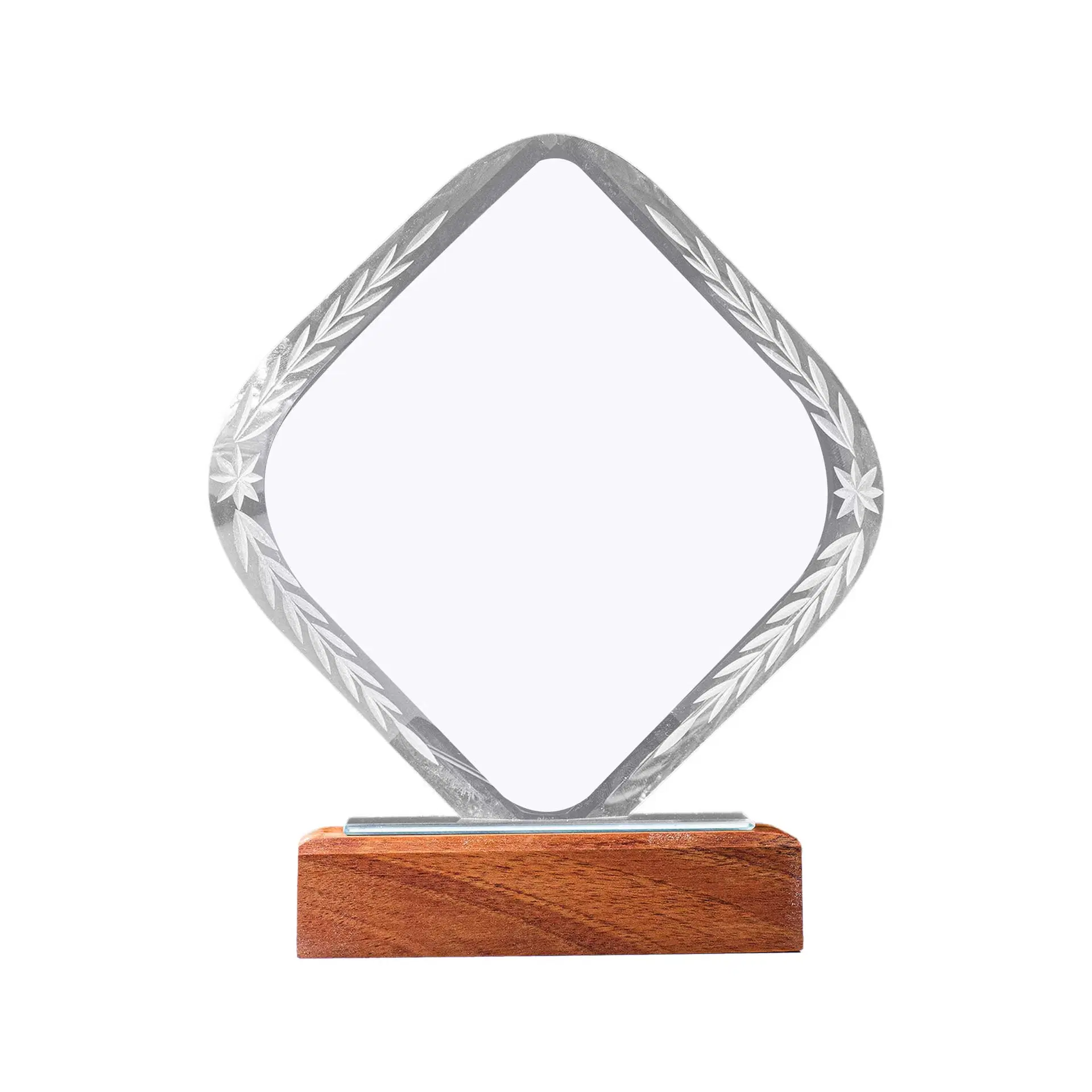 Rhombus Shaped Crystal Trophy With Wooden Base - Image 2