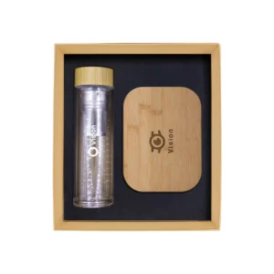 Promotional Giftset With Bamboo Lunchbox and Glass Bottle